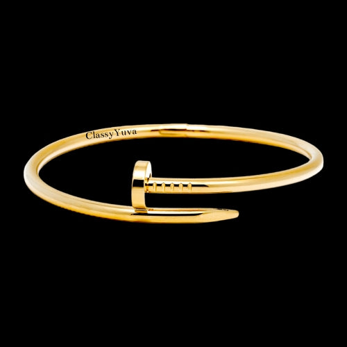 Gold Plated Stainless Steel Anti Tarnish Continuous Nail Hinged Bracelet
