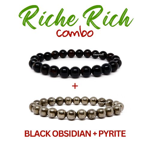 Riche Rich Combo (Pyrite Bracelet + Black Obsidian Bracelet)