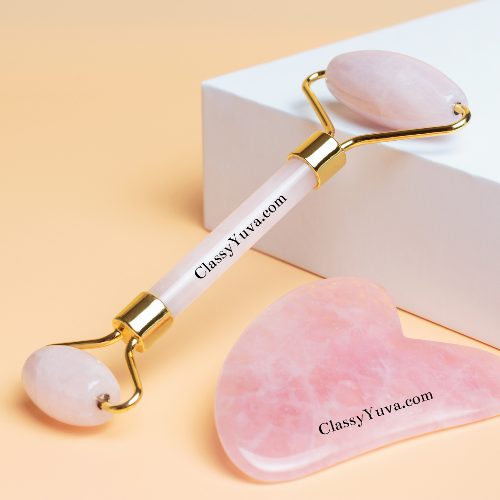 Rose Quartz Roller and Gua Sha Massager Set for Glowing and Nourished Skin for Unisex-ClassyYuva Glow Kit