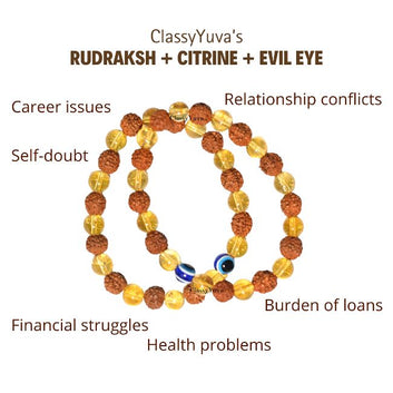 Success and Happiness Bracelet made with Rudraksh citrine and Evil Eye