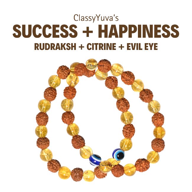 Success and Happiness Bracelet made with Rudraksh citrine and Evil Eye