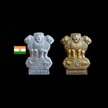 3D Metal Ashok Stambh Satyamev Jayate Emblem Sticker (Pack of 2 – 1 Silver + 1 Gold) – Premium Embossed Indian National Symbol for Mobile, Laptop, Car & Office Use