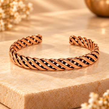Premium Twisted Copper-Tone Open Kada Bracelet for Men | GemsYatra