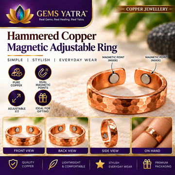 Hammered Pure Copper Magnetic Adjustable Ring for Men & Women | GemsYatra