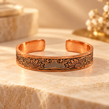 Premium Engraved Copper-Tone Open Kada Bracelet for Men/Women | GemsYatra