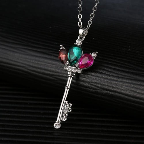 Multicolour Rhodium Plated Zirconia Stone Pendant Necklace for Girls/Women