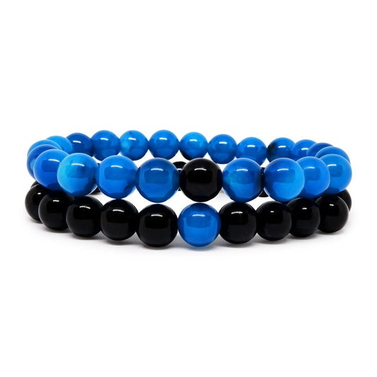 Relaxed and Peaceful life Blue & Black Agate Couple Bracelet