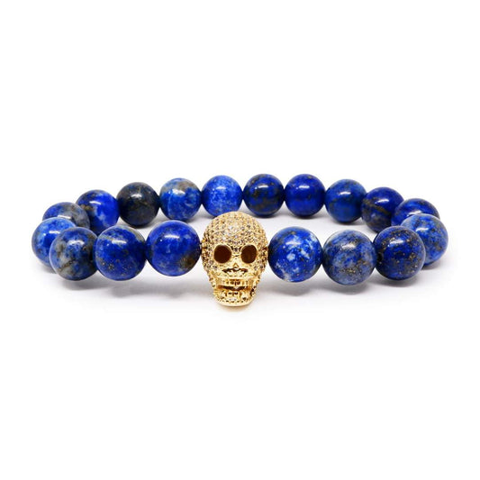 CZ Skull ৰ সৈতে Lapis Lazuli ব্ৰেচলেট