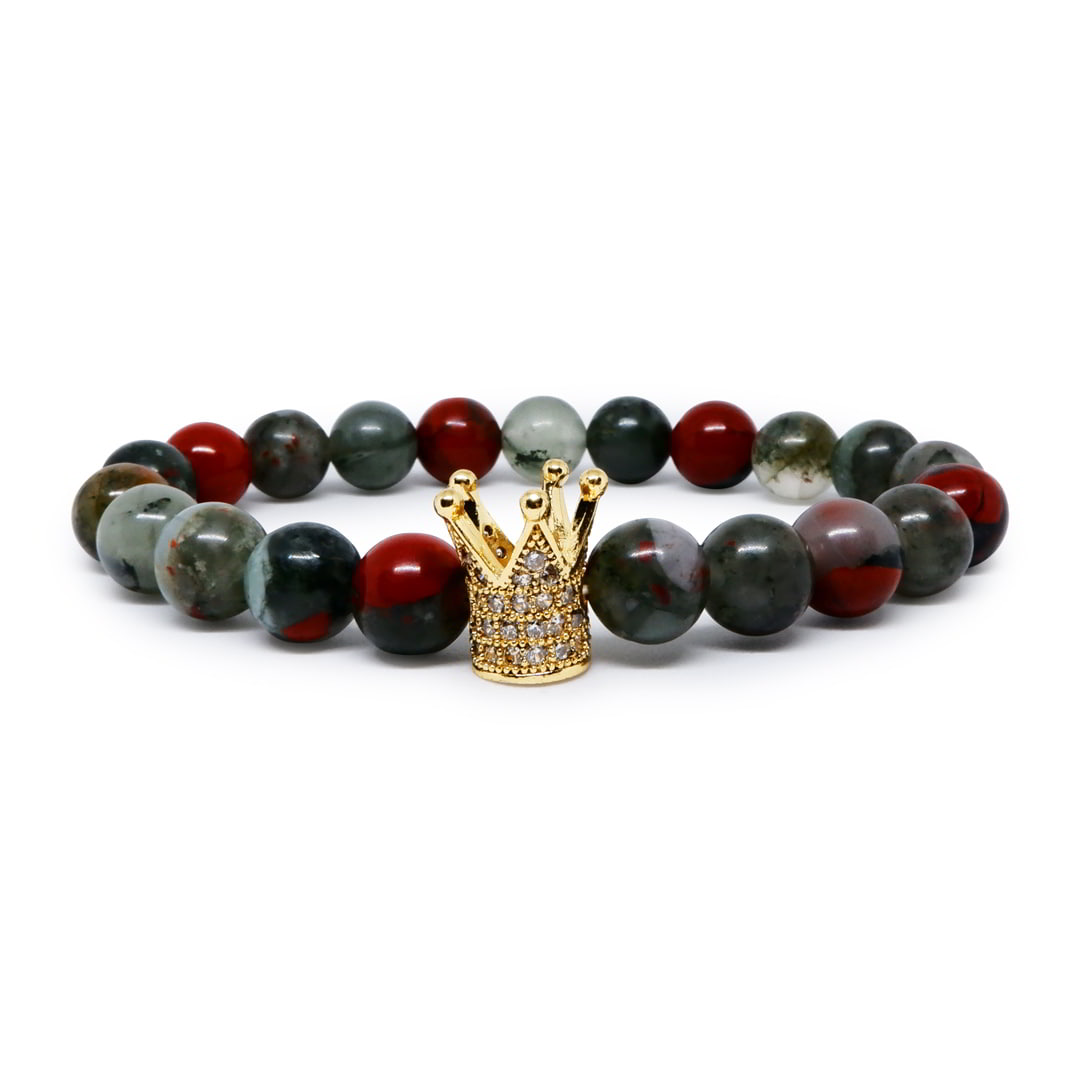 Royal African Bloodstone Bracelet with CZ Crown