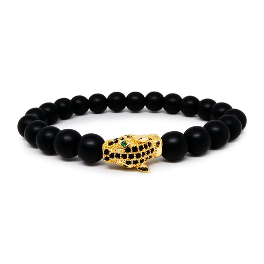Royal Matte Black Agate Bracelet with 22k Gold Plated CZ Charm