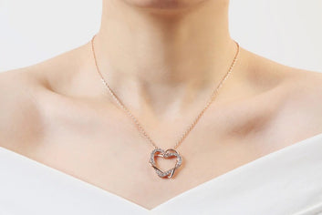 22k Rose Gold Plated Austrian Crystal Slide Heart Pendant Necklace
