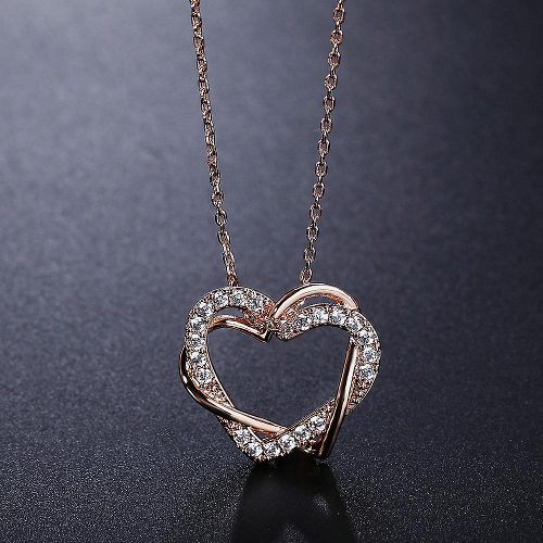 22k Rose Gold Plated Austrian Crystal Slide Heart Pendant Necklace