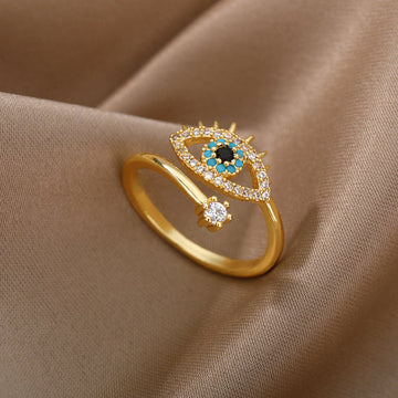 Protect you From any ill glare and harm Evil Eye Ring with CZ Crystal