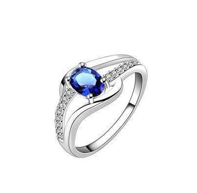 Blue Crystal Silver Plated CZ Ring for Girls/Women