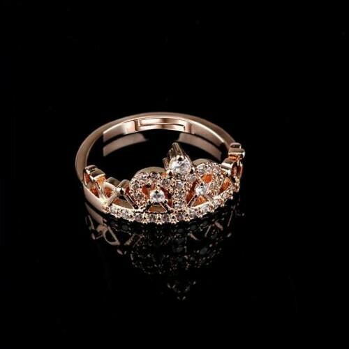Rose Gold Plated Princess Queen Crown CZ Ring For Girls/Women