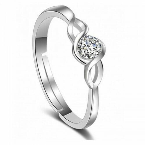 Elegant Platinum Plated American Diamond Ring For Girls/Women
