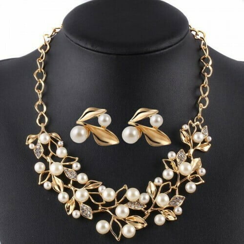 Elegant White & Gold-Toned Pearl Necklace Set for Girls/Women