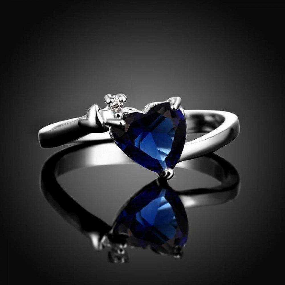 Blue Crystal Cute lovey-dovey Platinum Plated Ring