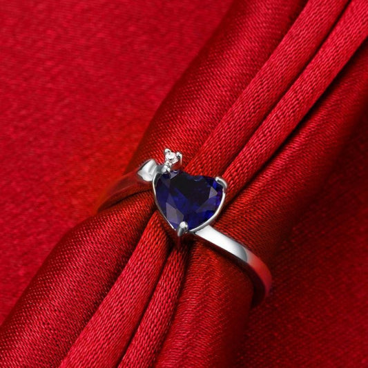 Blue Crystal Cute lovey-dovey Platinum Plated Ring