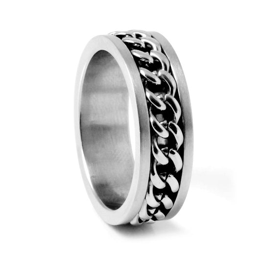 Silver Tone Stainless Steel  Rotating Chain Ring