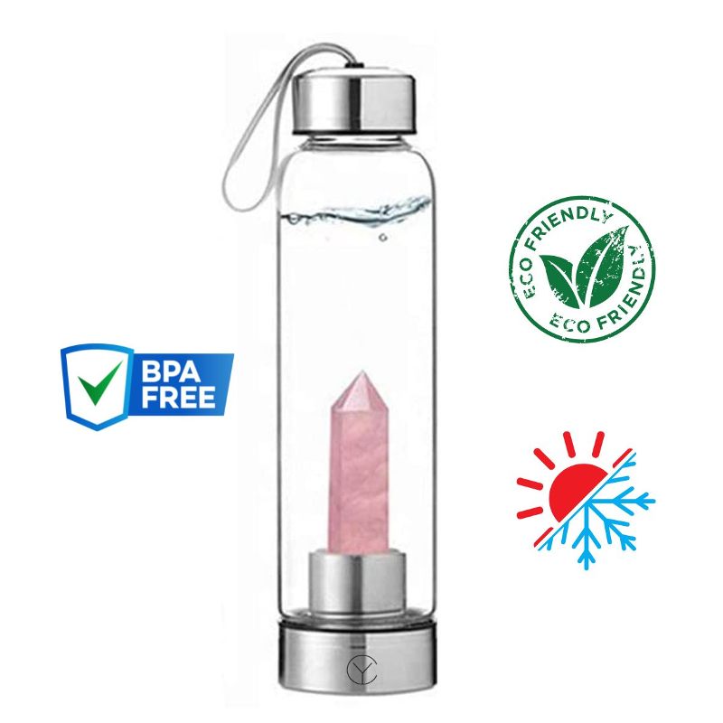 ClassyYuva Gemstone Infused Elixir Water Bottle Made with High Borosilicate Glass & Stainless Steel