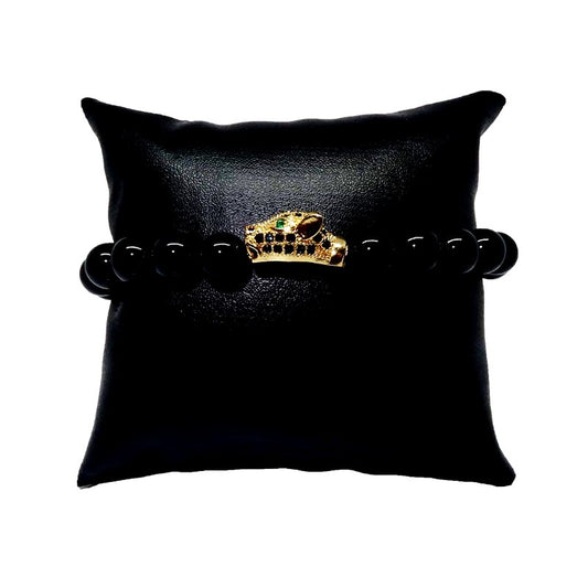 Success Bracelet with Black Agate & 22k Gold Plated CZ Charm