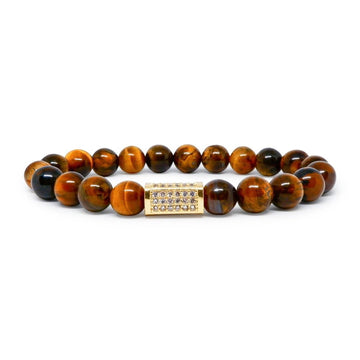 Tiger Eye Bracelet with CZ Cuboid