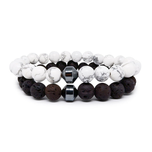Howlite with Lava Paired Bracelet