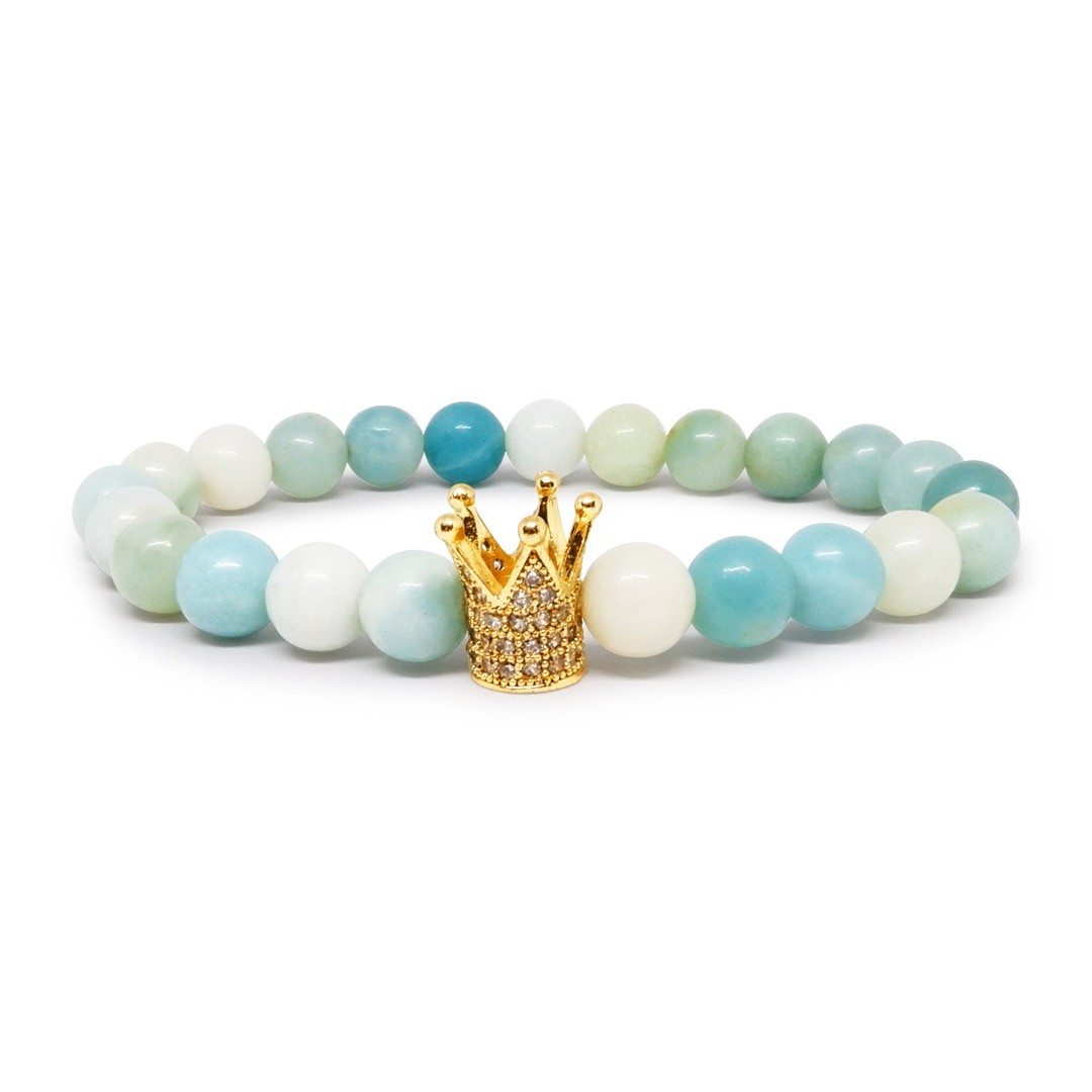 Royal Amazonite Bracelet with 22k Gold Plated CZ Crown