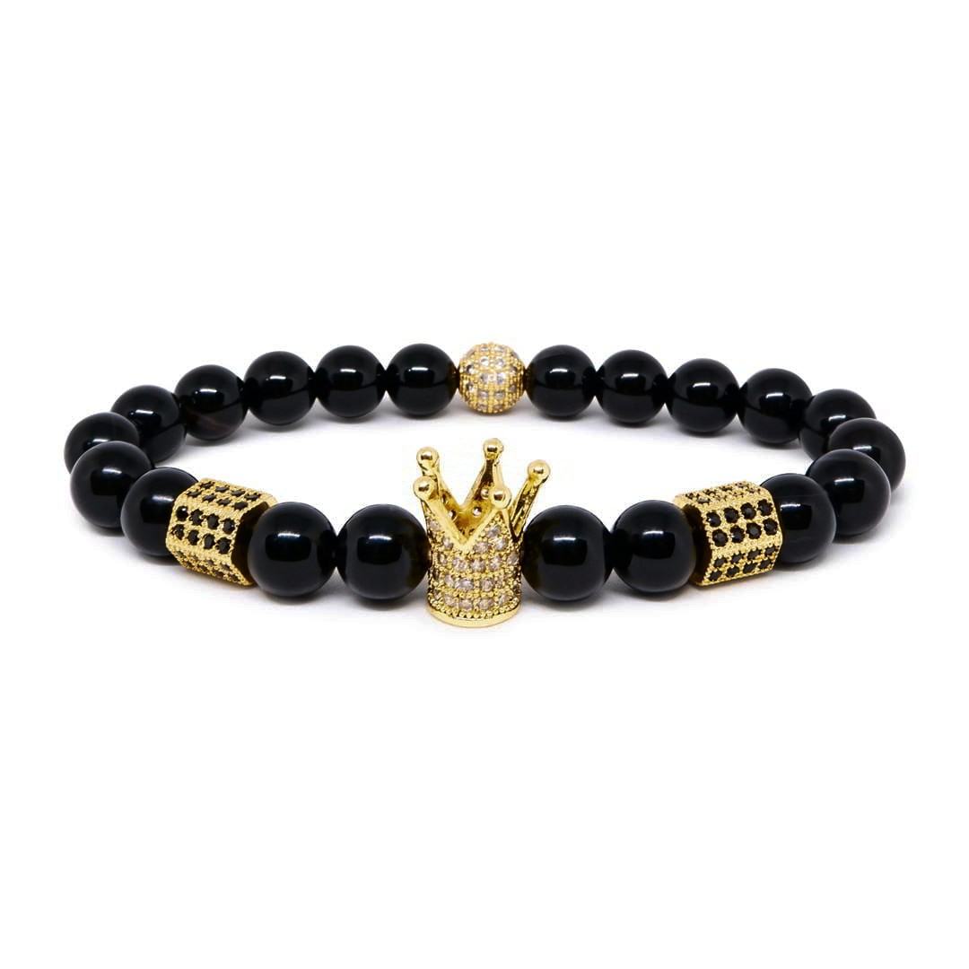 Royal Black Agate with 22k Gold Plated CZ Crown