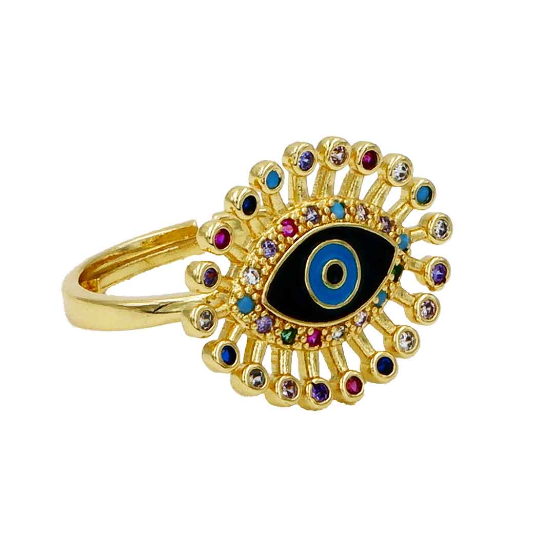 Protect you From any ill glare and harm Evil Eye Ring No Tarnish with Multi CZ Stones