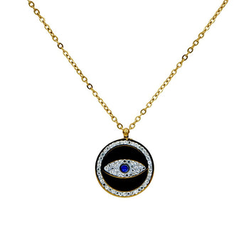 Evil Eye Stainless Steel with 22k Gold plated and CZ Crystal Necklace