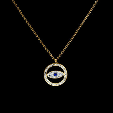 Evil Eye Stainless Steel with 22k Gold plated and CZ Crystal Necklace