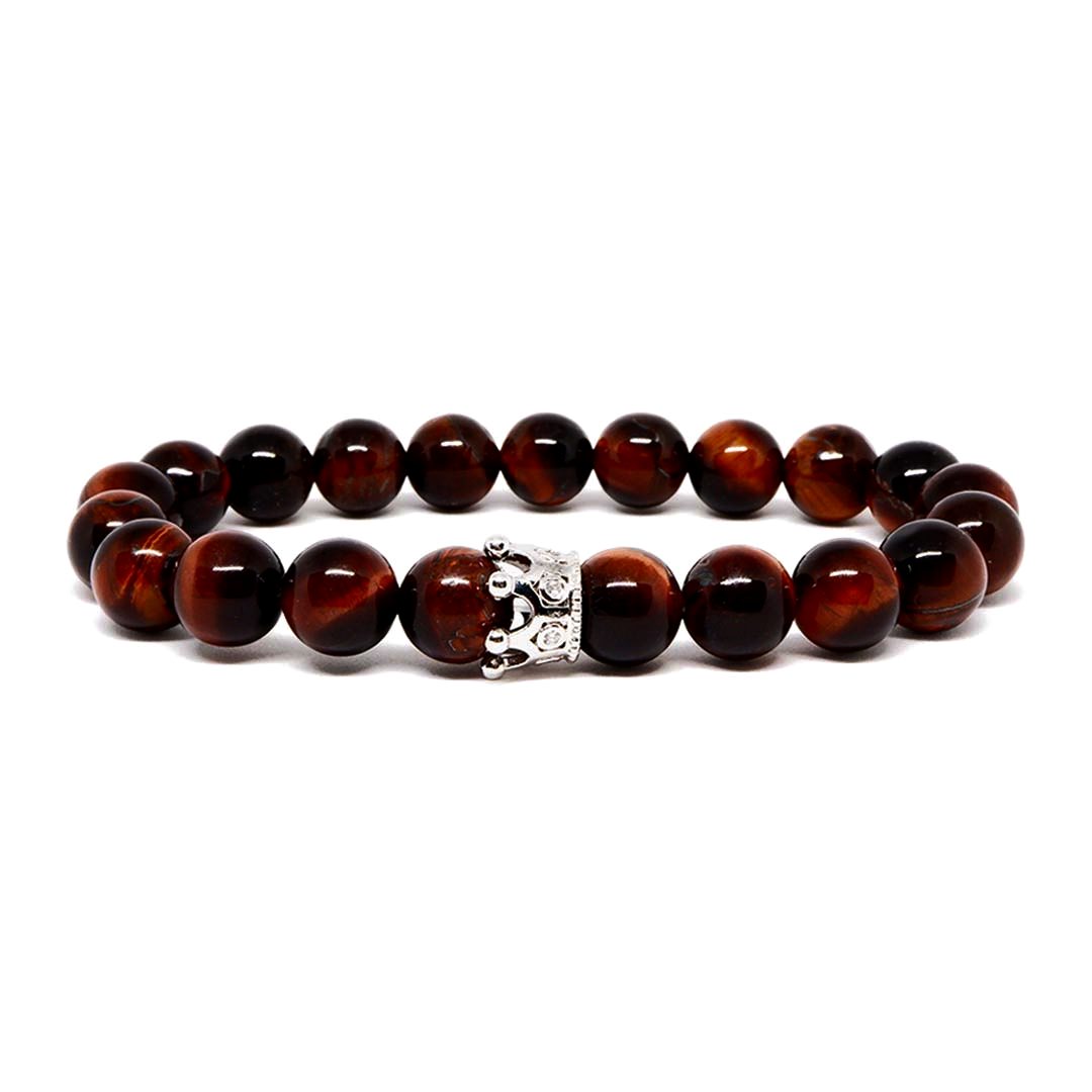 Inner peace Red Tiger Eye Bracelet with CZ Crown