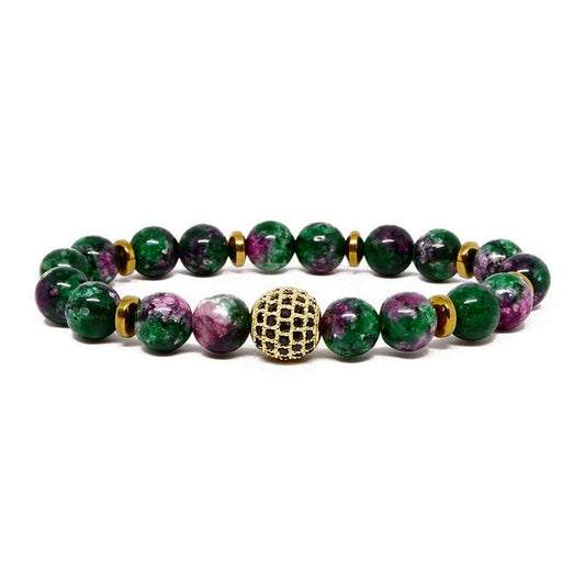 Growth Stone Ruby Zoisite Bracelet with CZ Ball