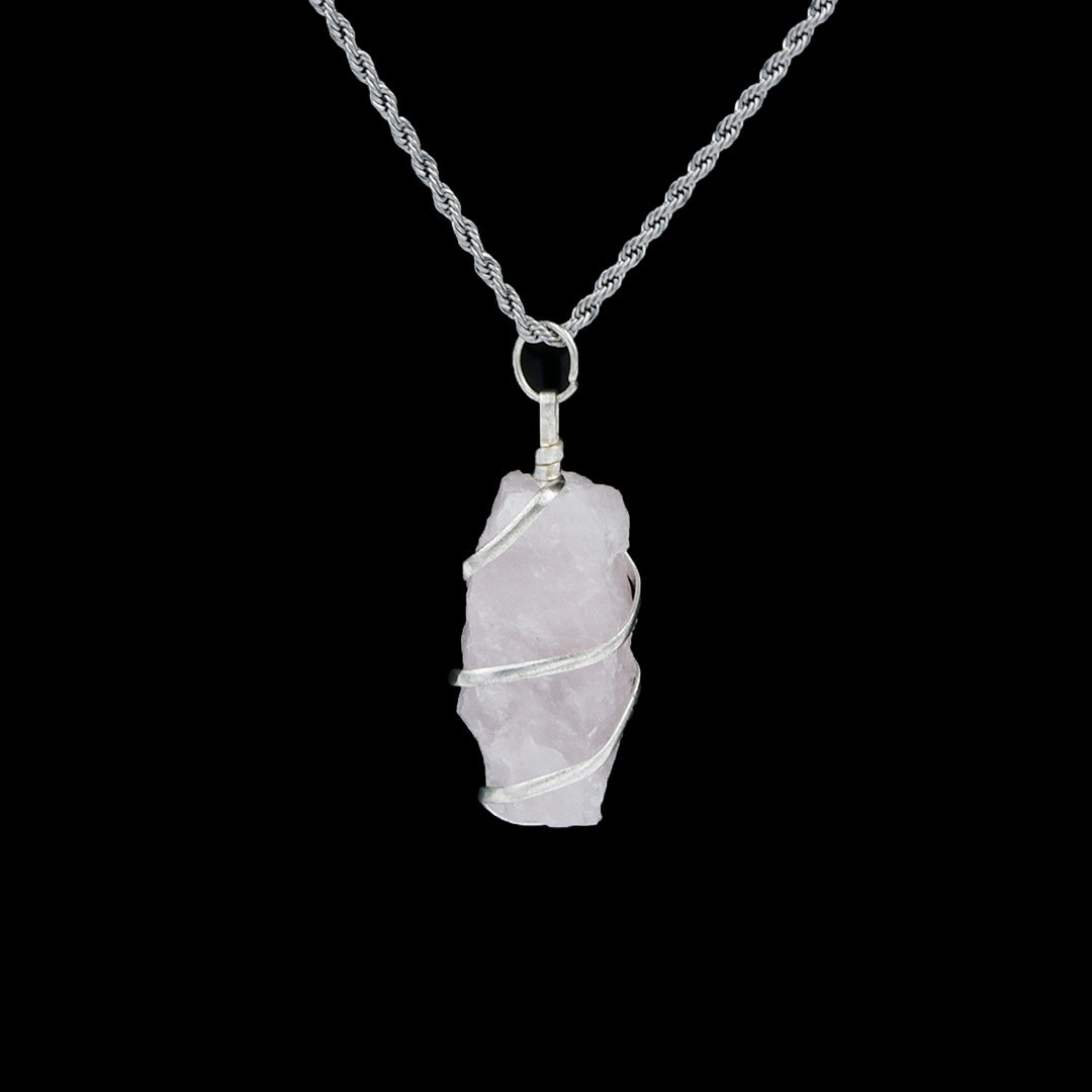 Unconditional love that opens the heart chakra Raw Rose Quartz Heart Shape Pendant with Stainless Steel Chain For Men/Women