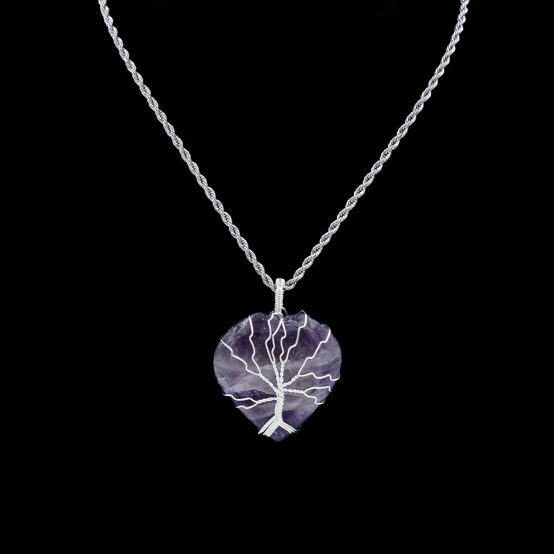 Activates the mind & awakens the sixth sense Amethyst Heart Pendant with Stainless Steel Rope Chain