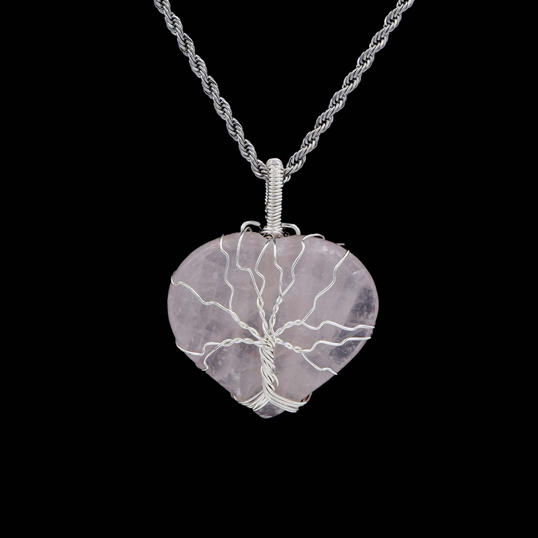 Unconditional love that opens the heart chakra Rose Quartz Heart Shape Pendant with Stainless Steel Rope Chain