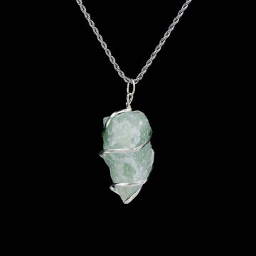 Luckiest Raw Green Aventurine Pendant with Stainless Steel Rope Chain for Men/Women