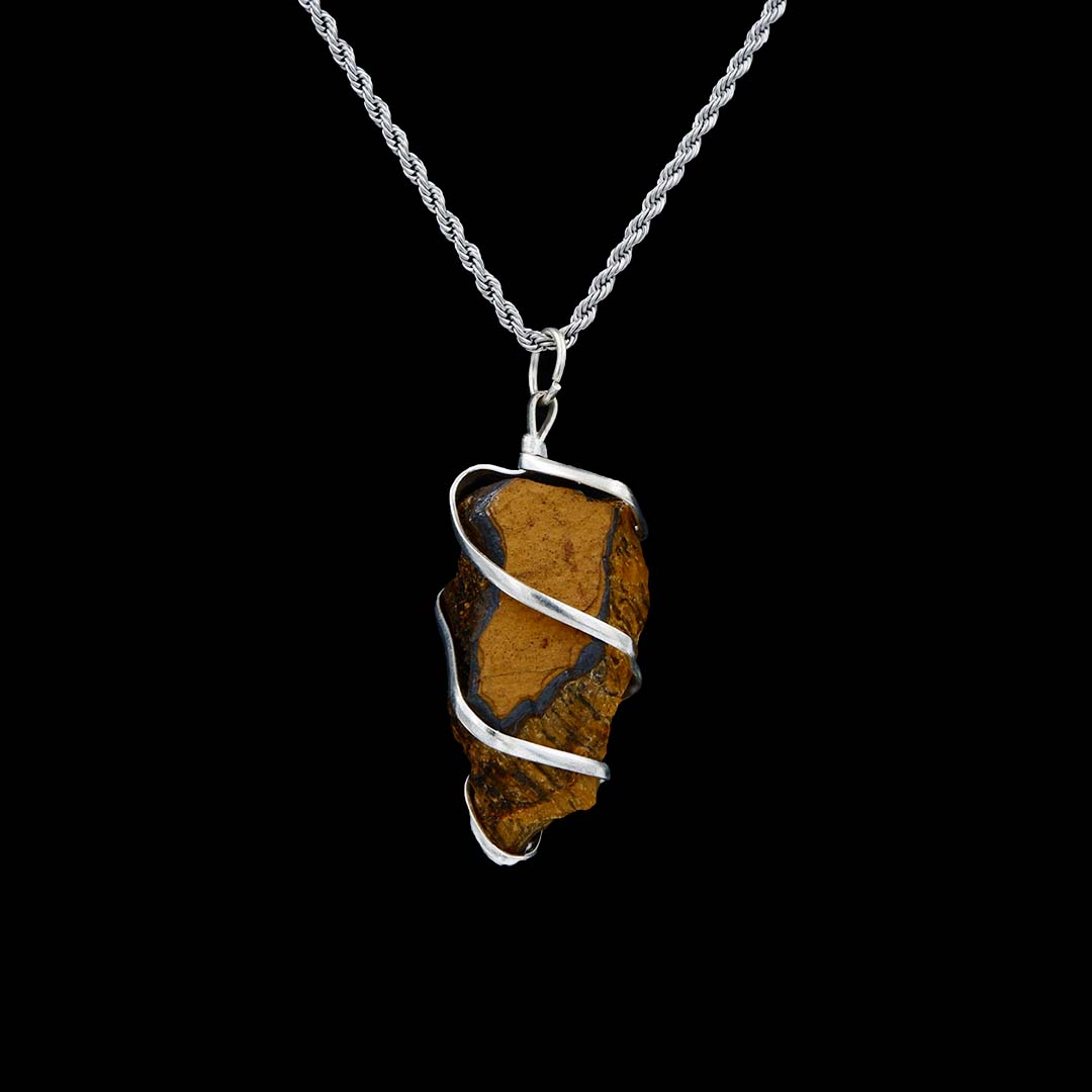 Protects from the evil eye Raw Tiger Eye Pendant with Stainless Steel Rope Chain for Men/Women