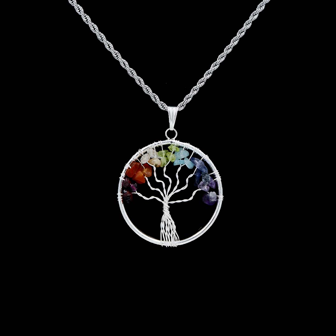 Health and Well-Being 7 Chakra Life Tree Pendant with Stainless Steel Rope Chain