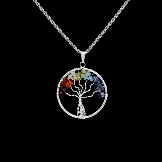 Health and Well-Being 7 Chakra Life Tree Pendant with Stainless Steel Rope Chain