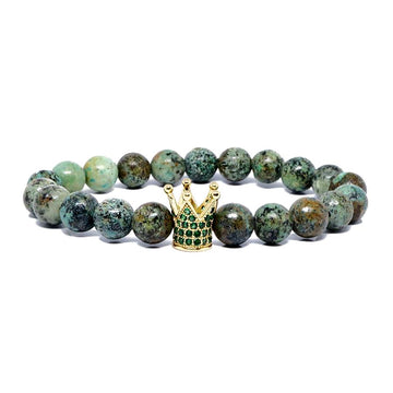 Growth and positive Change Royal African Turquoise Bracelet with 22k Gold Plated CZ Crown