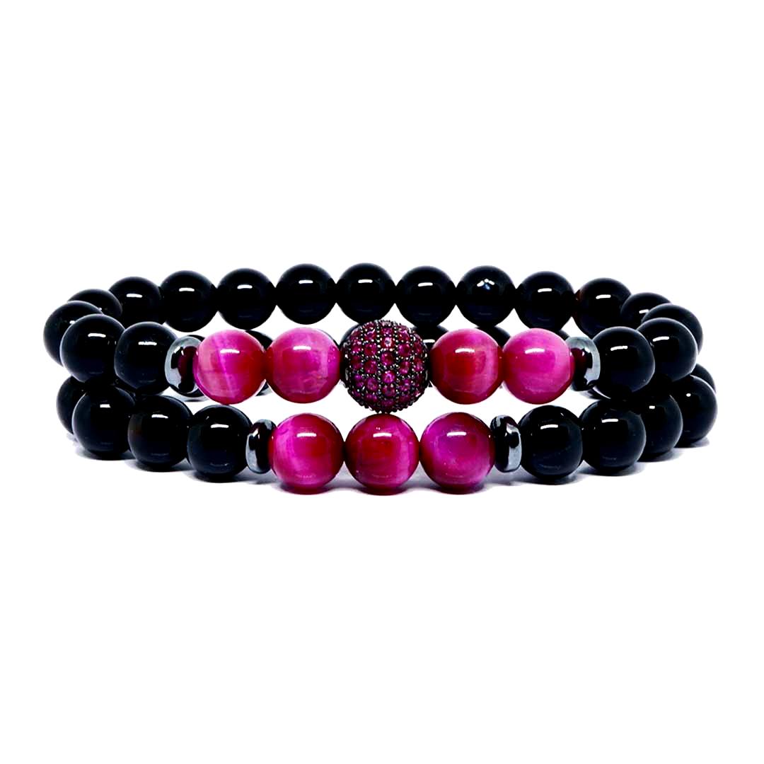 Enhances Attraction Power Pink Tiger Eye Paired with Agate & CZ Ball For Women/Girls