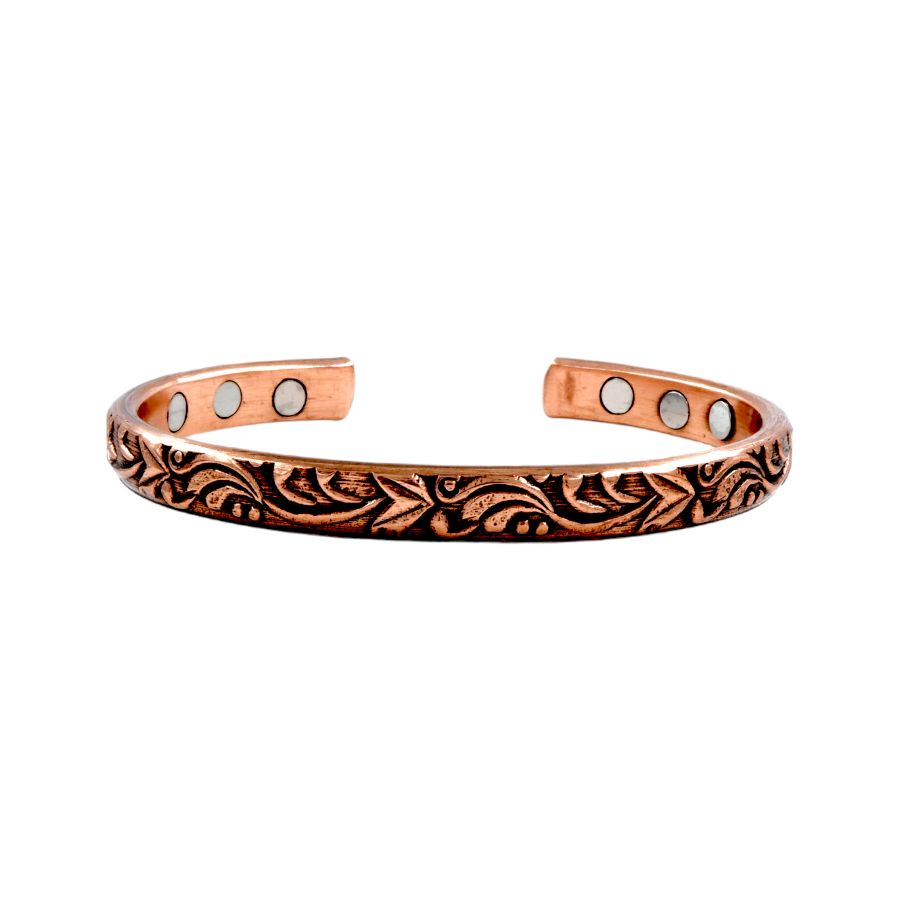 Floral Pattern Pure Copper Magnetic Bracelet with 6 Powerful Magnet for Women/Girls