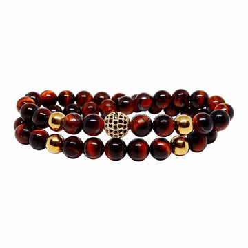 Inner peace, and calmness Red Tiger Eye double Layered Bracelet with CZ Ball for Unisex