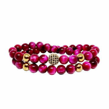 Enhances Attraction Power Pink Tiger Eye Double Layered Bracelet with Agate & CZ Ball For Unisex