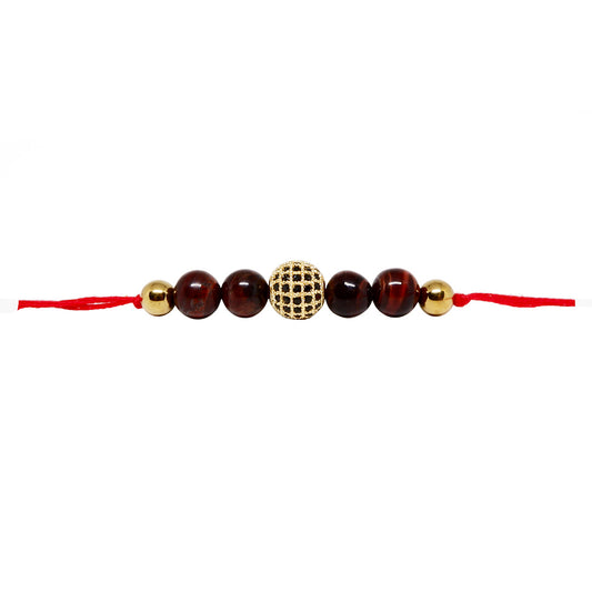 Red Tiger Eye Rakhi with CZ Ball