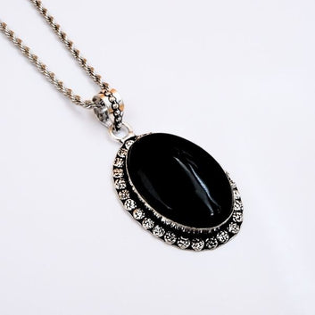 A Stone Of Success Black Obsidian German Silver Pendant with Stainless Steel Rope Chain for Men/Women