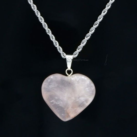 Elegant Heart-Shaped Rose Quartz Pendant with Stainless Steel Rope Chain - A Symbol of Love and Harmony